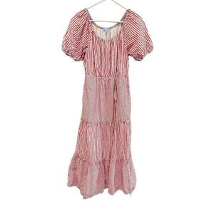 Draper James Womens Red Striped Poplin Tiered Midi Dress Medium